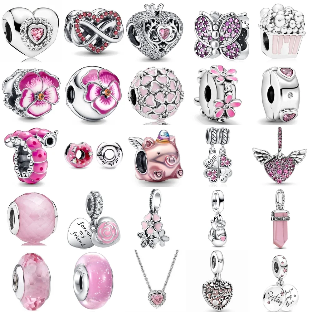 925 Silver, Butterfly, Heart-Shaped Bead Flower Pendant Suitable For European Original Bracelet DIY Exquisite Jewelry