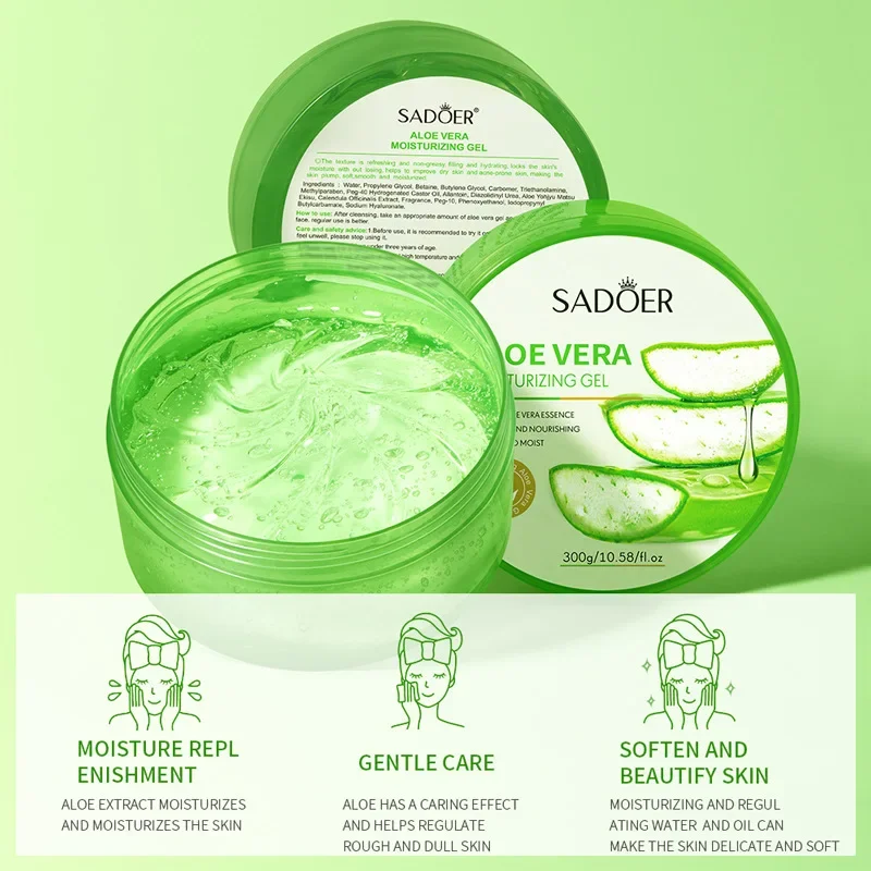 Nature Concentrated Pure Aloe Vera Gel Face Cream Moisturizing Hydrating 300ml After Sun Repair Soothing Gel Face Serum Mask