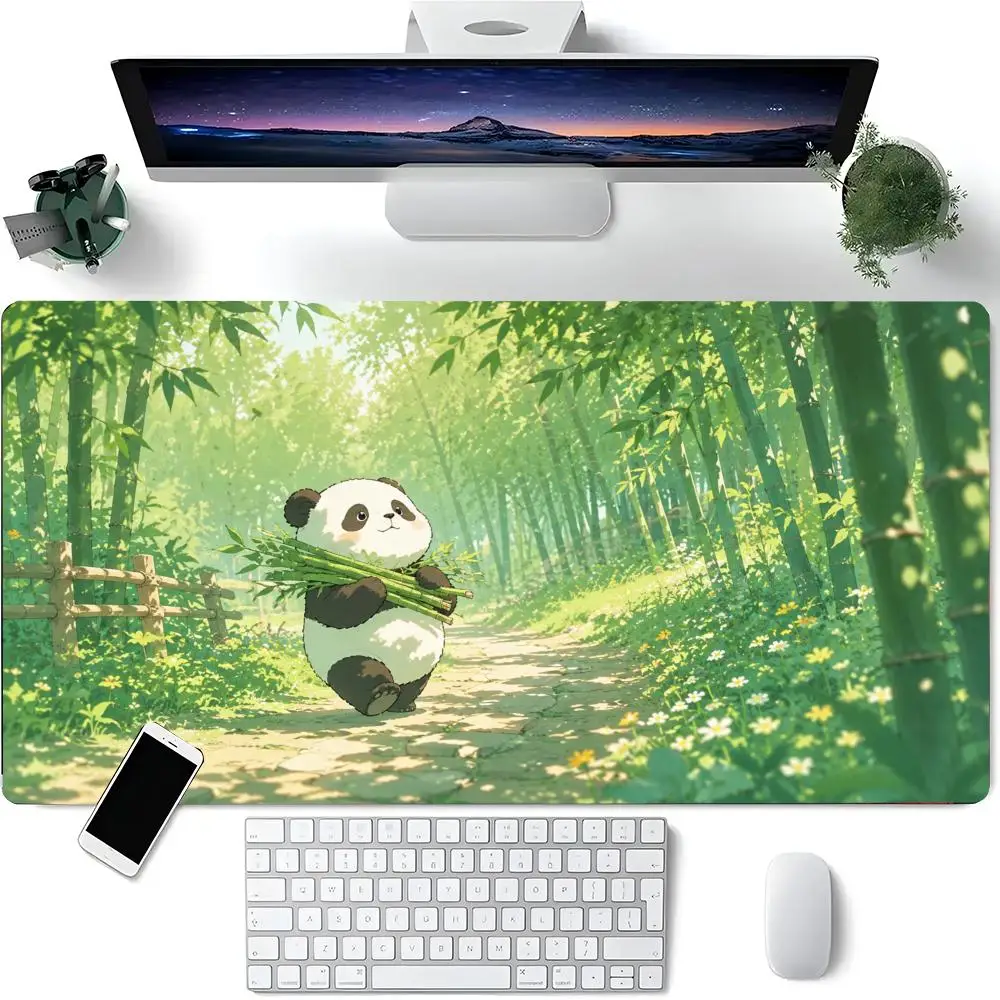 Anime Style Lovely Panda Bamboo Forest Landscape Big Anti-Slip Extended Mouse Pad Gaming Desk Keyboard Mat