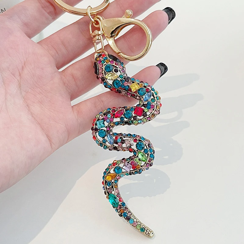 2025 Creative Retro Chinese Zodiac Diamond Snake Car Pendant Colorful Snake Keychain Bag Hanging Decoration Small Party Gift