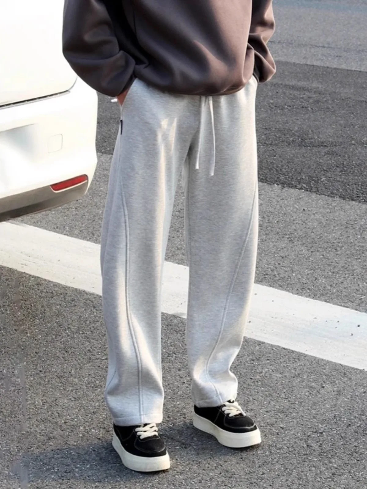 

ay Slanted Cut Sports Pants Men's Spring Autumn Straight Leg Casual Trousers Heavyweight American Sle Scythe Pants