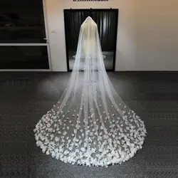 Flower Appliques Bridal Veil 350cm Length Long Wedding Veil Lace One-Layer Wedding Veils With Comb Cathedral Veil