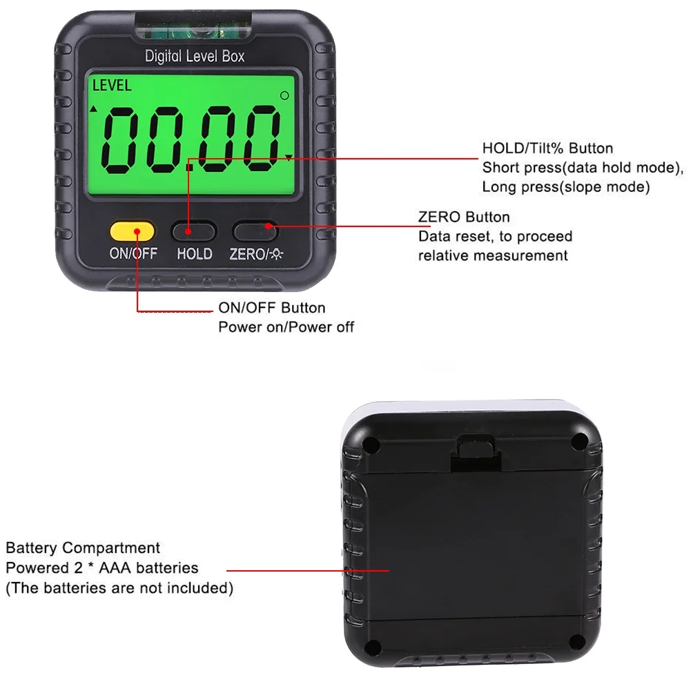 Small Electronic Goniometer Measuring Tool Inclinometer Level Box Mini Magnetic Gauge Angle Meter Digital Protractor