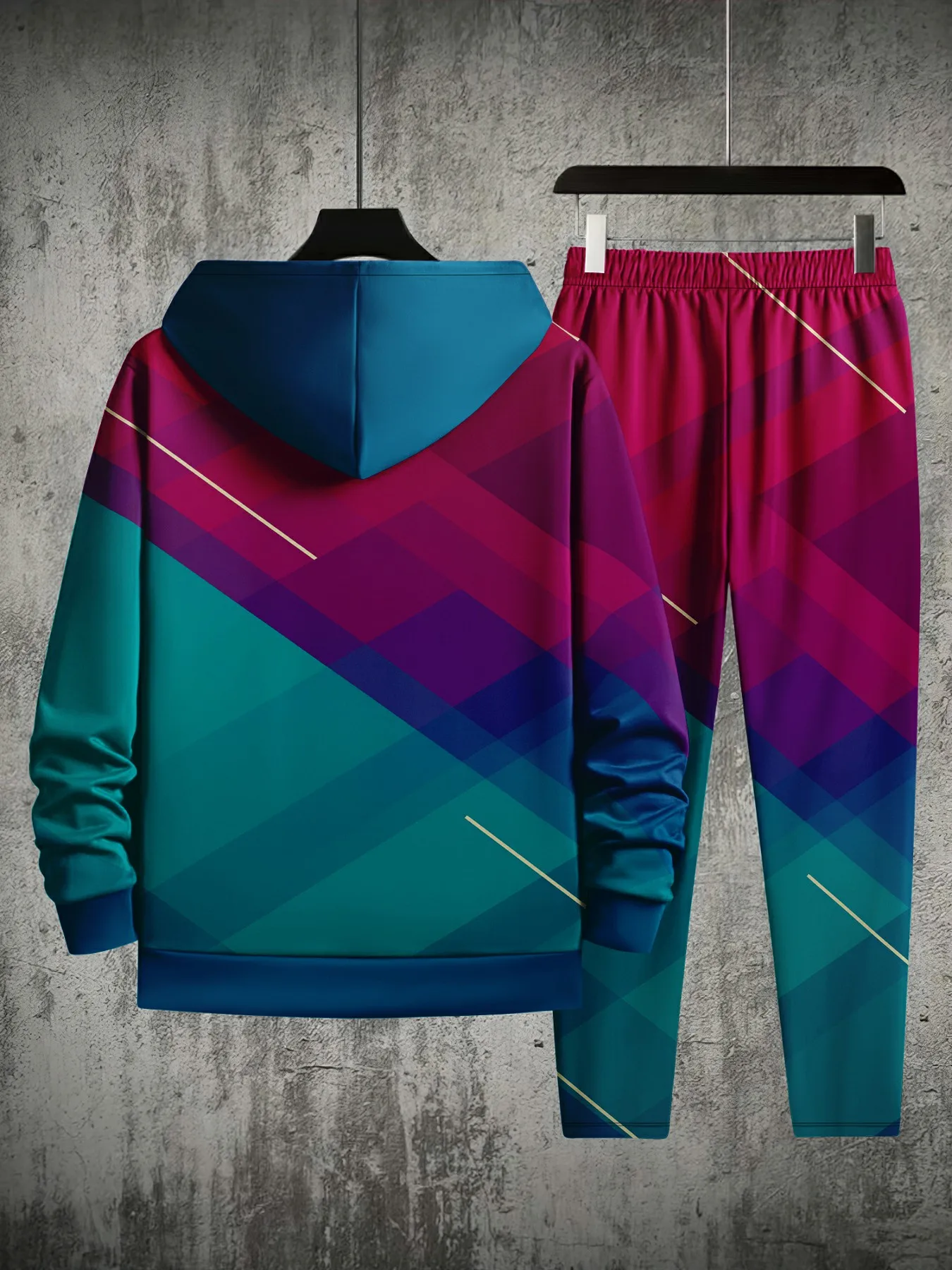 طقم بدلة رياضية بطباعة ثلاثية الأبعاد للرجال سويت شيرت بقلنسوة كاجوال فضفاض من الصوف الدافئ