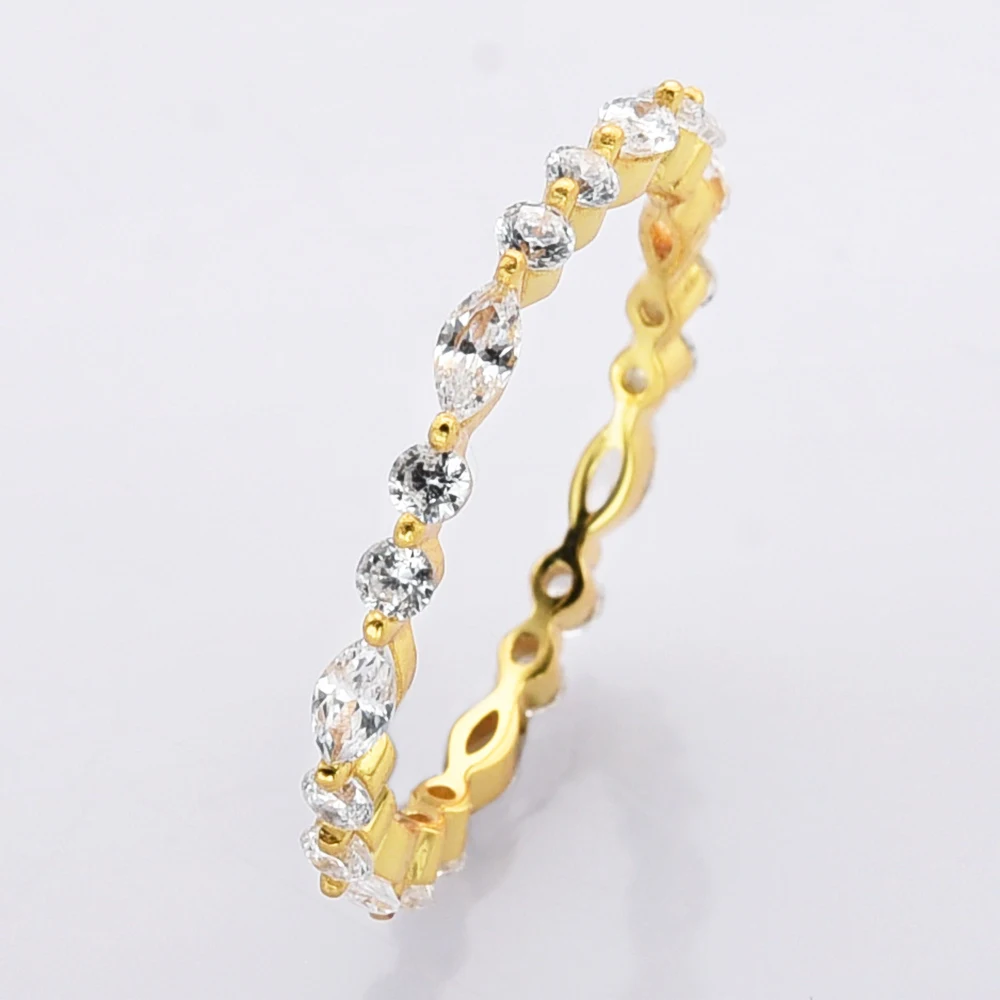 925 Sterling Silver Natural Full Eternity Zircon Rings Golden Plated Marquise Gemstone Jewelry for Women Engagement Gifts