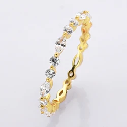 925 Sterling Silver Natural Full Eternity Zircon Rings Golden Plated Marquise Gemstone Jewelry for Women Engagement Gifts