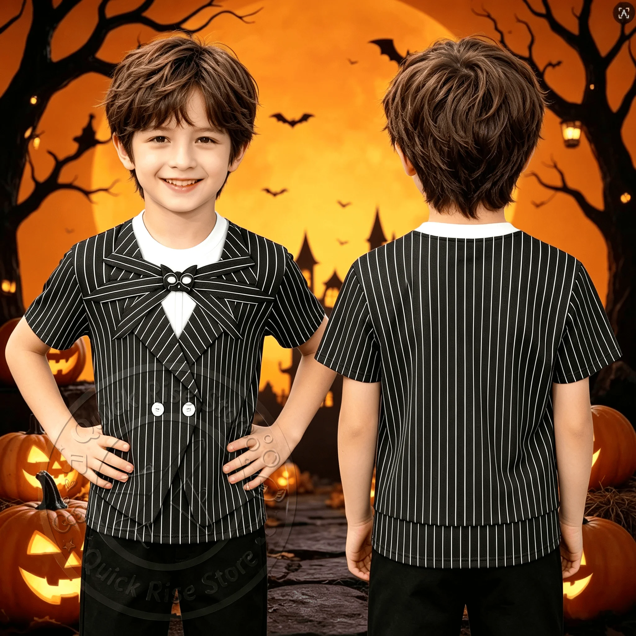 Men Kids 3D Fake Suit Uniform Print Quick Dry Breathable Short Sleeve T-shirt Halloween Cosplay Party Casual Tops For Family