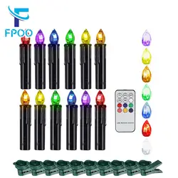FPOO 10/20/30PCS LED Candles Black Battery Operated Candle Timer Remote Colorful Lighting Decorative Flameless Halloween Candle