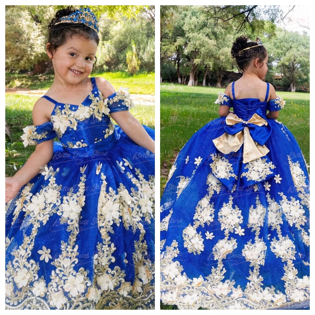 Flower Girl Dress for Wedding Applique with Bow Lace Applique Elegant Kids Birthday Party First Communion Ball Gowns Customized
