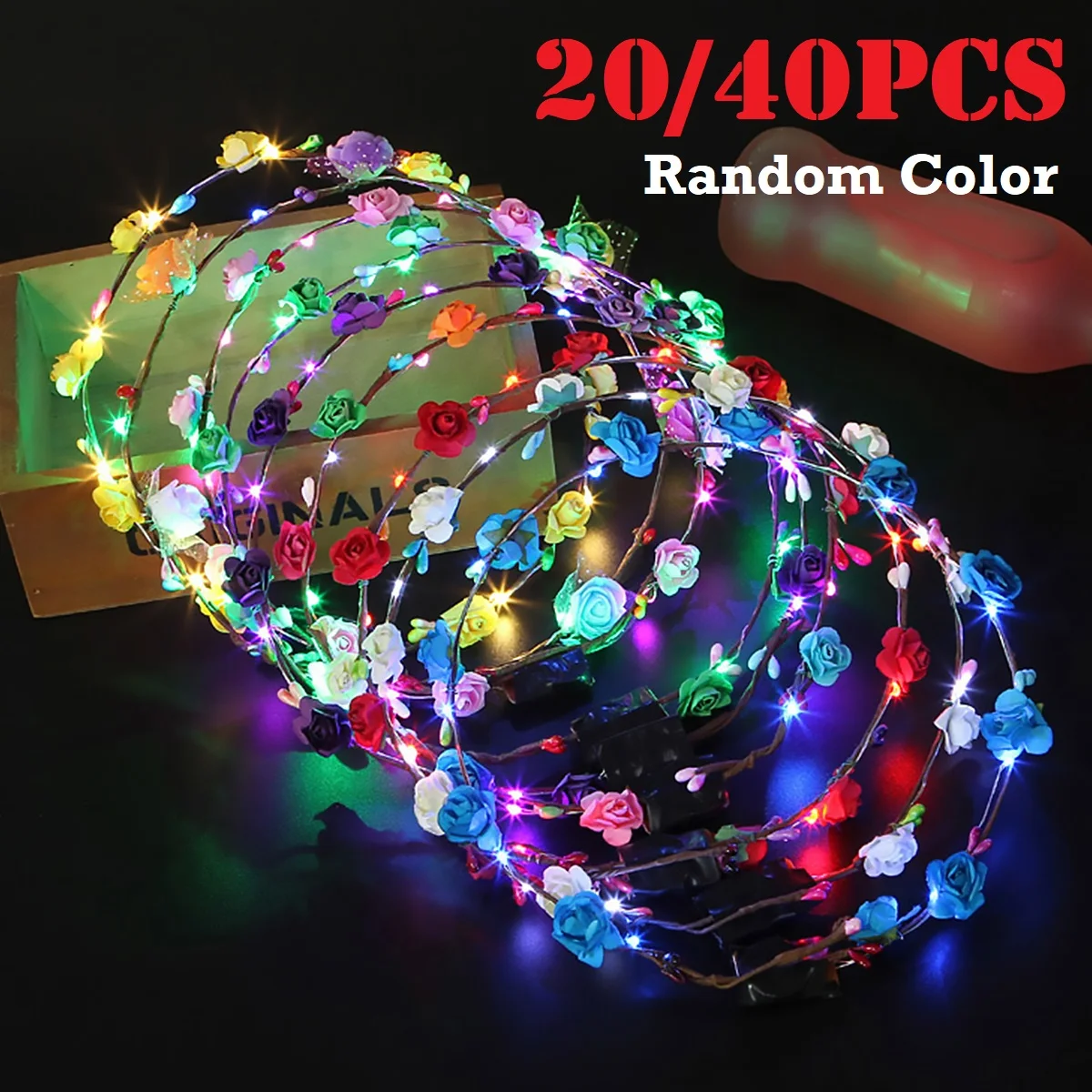 إكليل ليد مضيء بالزهور لفساتين الزفاف ، عصابة رأس بزهرة ، إكليل من الجنية ، أكس الشعر ، حفلة عيد الميلاد ، 40: 1