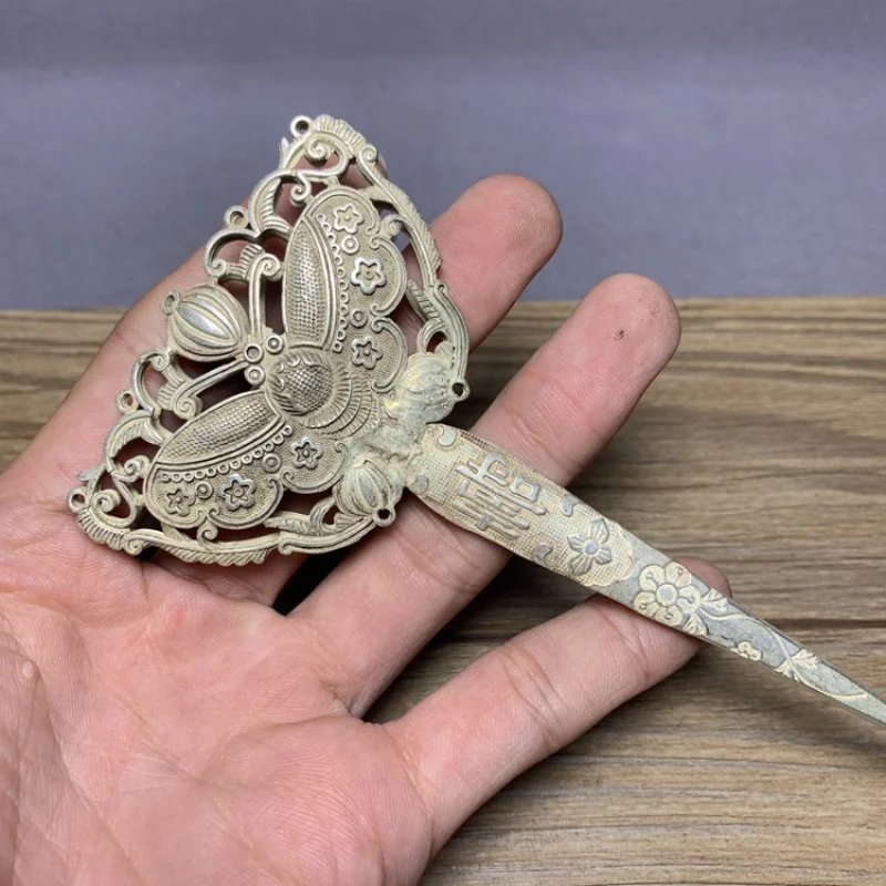 Antique Miscellaneous Imitation Tibetan Silver Butterfly Hairpin Ancient Silver Hair Clasp Hairpin Antique Headwear Hair Accesso