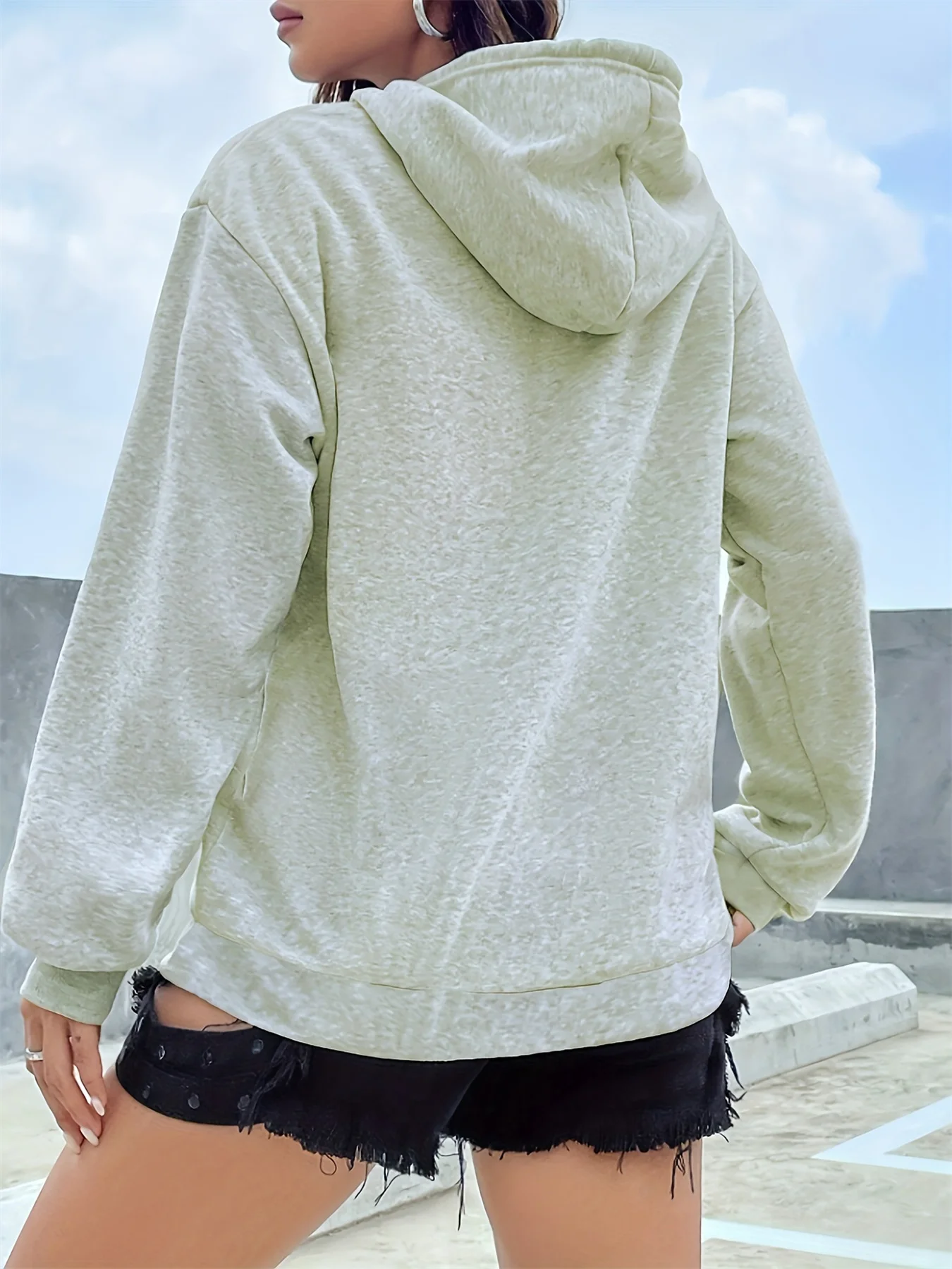 Jersey con capucha y cordón de manga larga con cuello redondo y estampado de París holgado informal a la moda de otoño e invierno para mujer