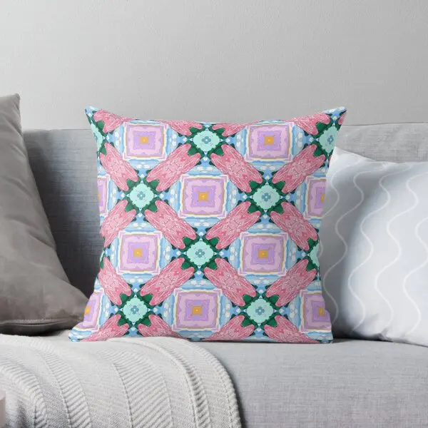 Preppy Bubble Gum Pink And Blue Lattice  Printing Throw Pillow Cover Sofa Fashion Car Office Waist Pillows not include One Side