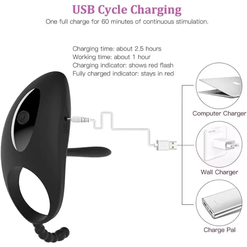 Vibrating Cock Ring with Tongue Stimulator Raised Nodules Anal Beads for Couple Play Utimi Penis Ring Wearable Vibrator 7 Modes 5