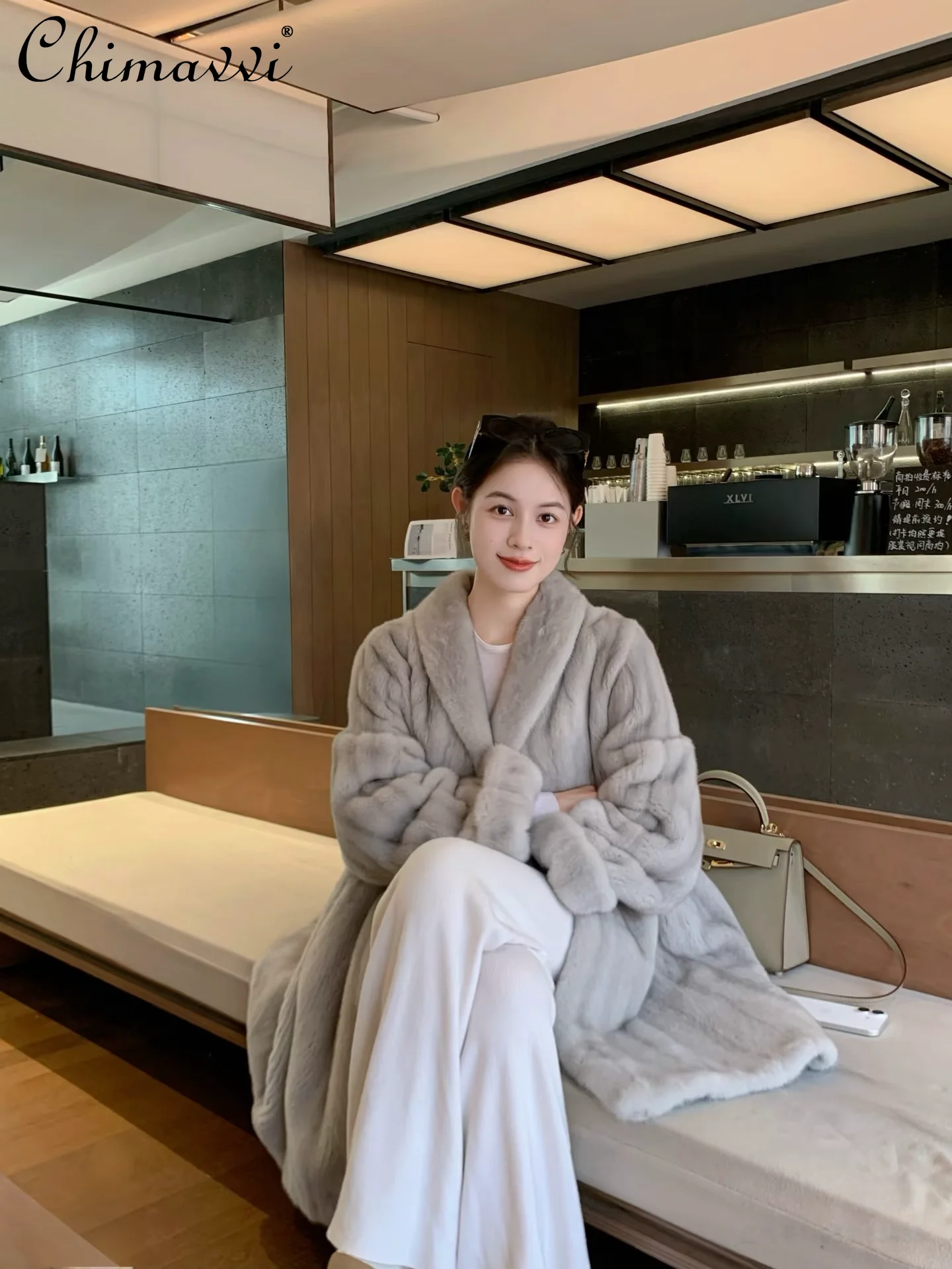 

Winter New Heavy Imitation Mink Fur Coat for Women Fashionable Rolled Sleeves Loose Warm Elegant Mid-Length Fur Jackets