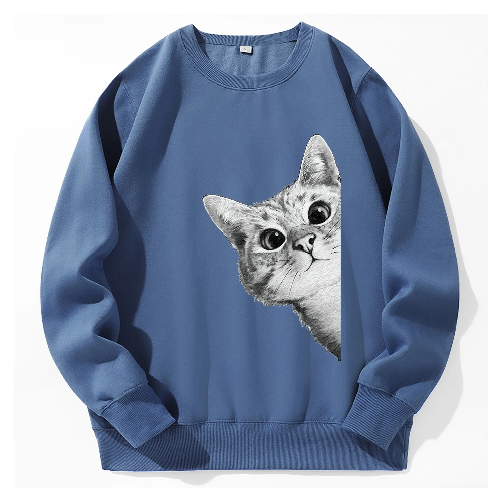 

The Peeping Cat Prints Men Hooded Fashion Fit Outdoors Hoodies Casual Warm Comfy Sweatshirt Autumn Fleece Crewneck Clothes Male