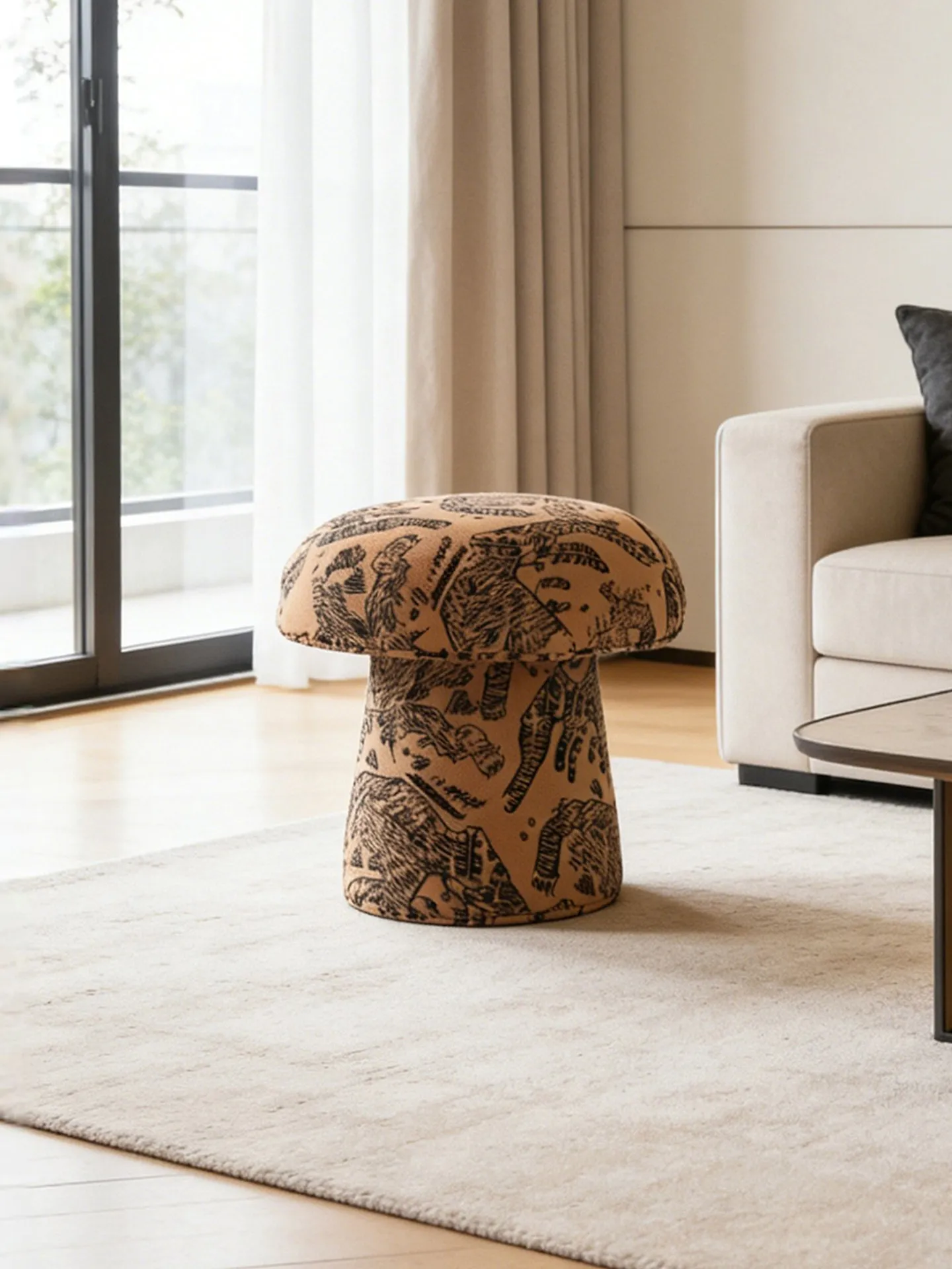 Mid Century Vintage Luxury Creative Upholstered Mushroom Stool Vanity Makeup Shoe Changing Seat for Girl Bedroom Entryway view 4