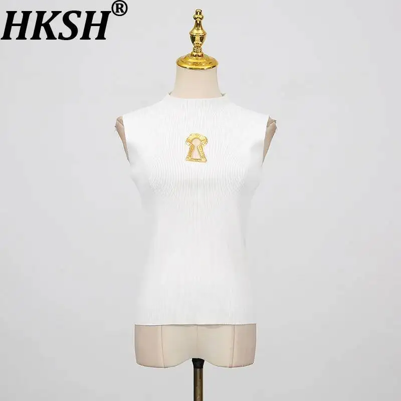 

HKSH Summer Women Tide French New Elegant Office Lady Turtleneck Metal Vest Fashion Versatile Tank-Top Chic Ins Waistcoat HK9491