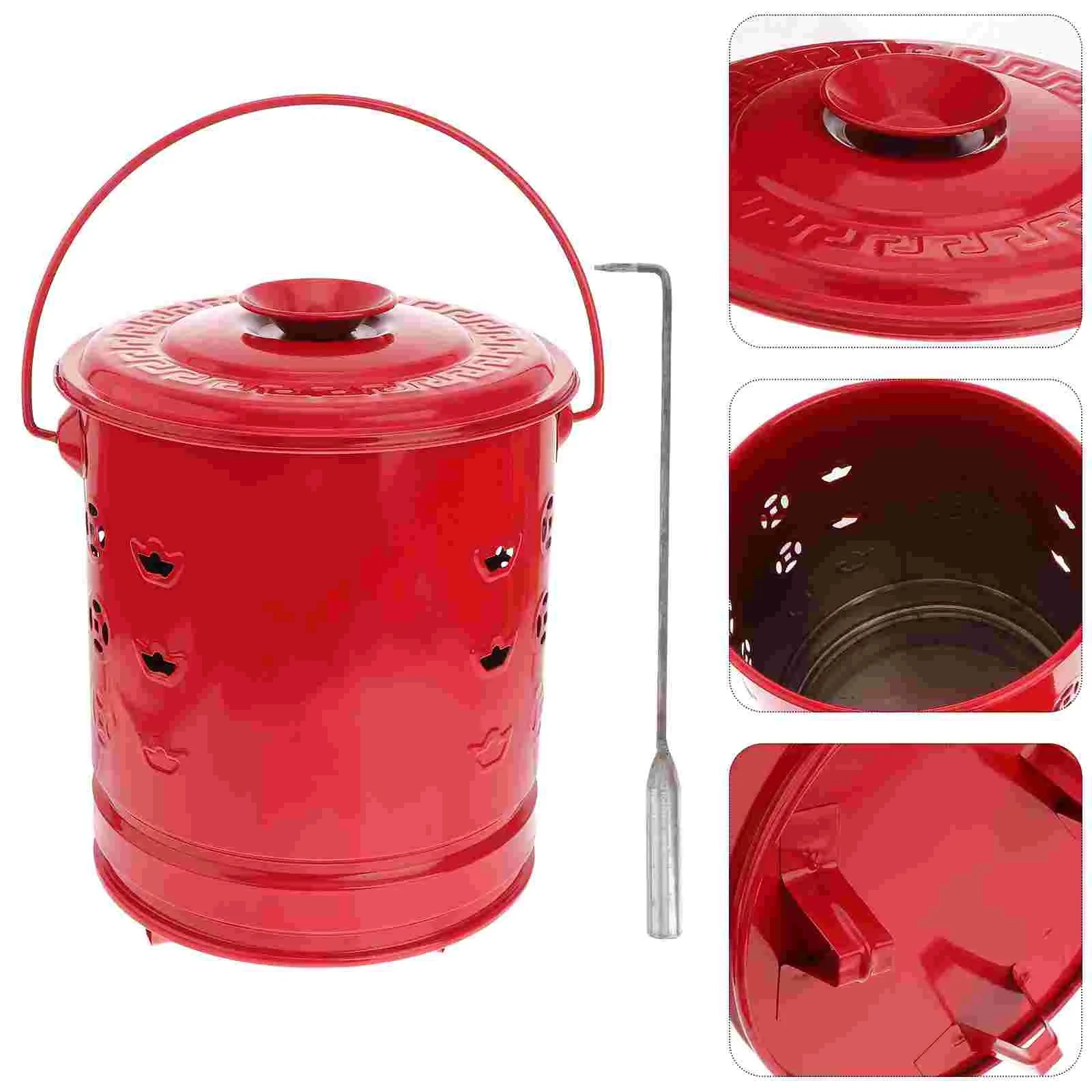 Imagem -05 - Bucket Ousehold Engrossado Pequeno Esmalte Vermelho Queima Balde de Papel Interior Queima Dinheiro de Papel Balde de Aço Inoxidável