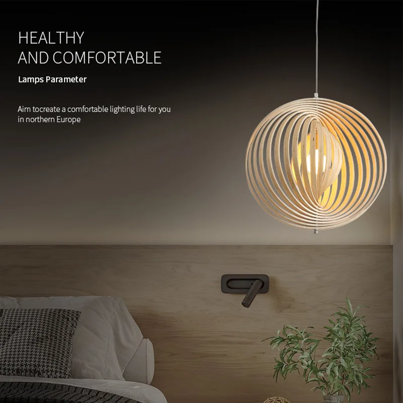 Imagem -04 - Sandyha-nordic Revolving Circular Moon Pendant Light Wood Chandelier For Home Decor Living Room Dining Bedroom Bar Corridor Pendurado Lamp