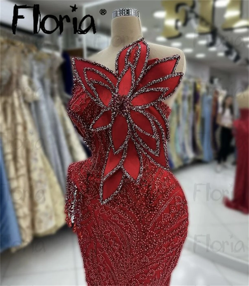 Floria Burgundy Sparkle Dubai Mermaid Evening Dress 2024 Sleeveless Long Prom Party Gowns Wedding Events Reception Night Gown