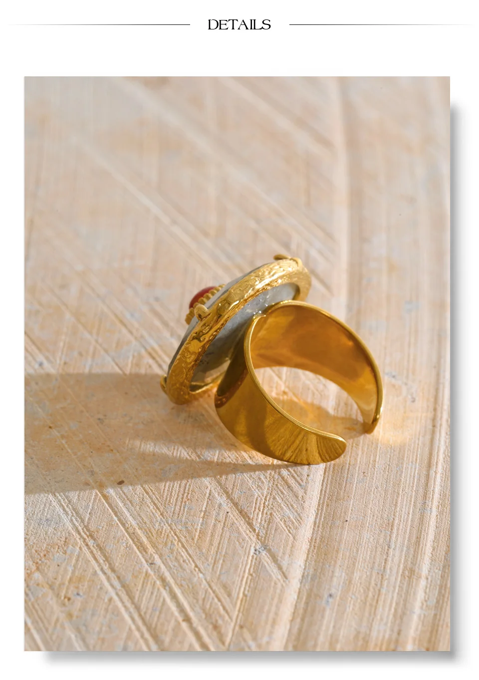 Yhpup Natürlicher Spektrolith-Achat-Stein Offener Ring Hochwertiger Edelstahl Stilvoller Schicker Fingerschmuck – Detail 5