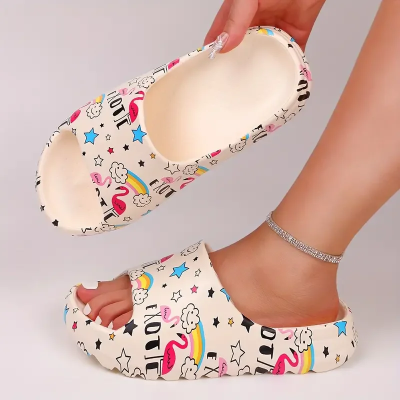 High Fashion Couple Thick Soled Slides Printed Eva Beach Women Slippers