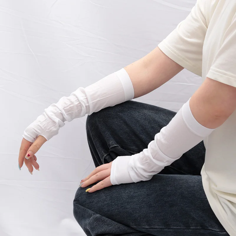 Women Summer Long Gloves Arm Cover Classic Thin Elastic Cycling Fingerless Cool Elbow Gloves