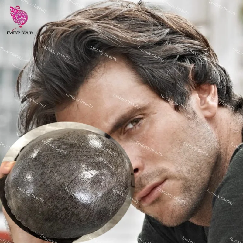 

Undetectable 130% Density 0.1mm Micro Skin Thin Base Men Toupee Capillary Prosthesis Hairpiece 100% Human Hair Male Wigs System