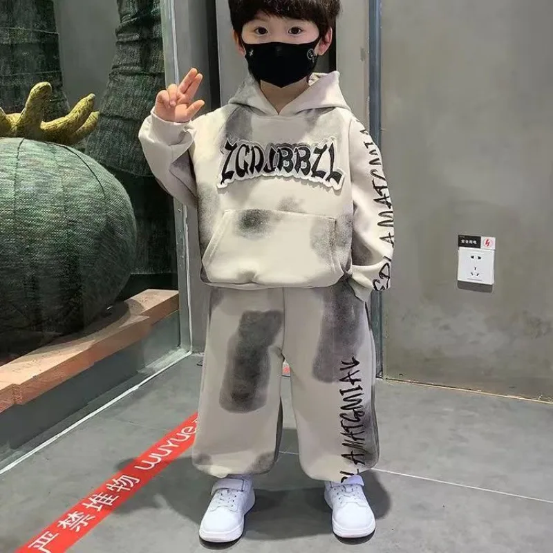 

Boys Cool Sports Long Sleeve Shirt Pants Set Spring Autumn New Casual Children Hooded Handsome Two-piece Set Kids Clothes