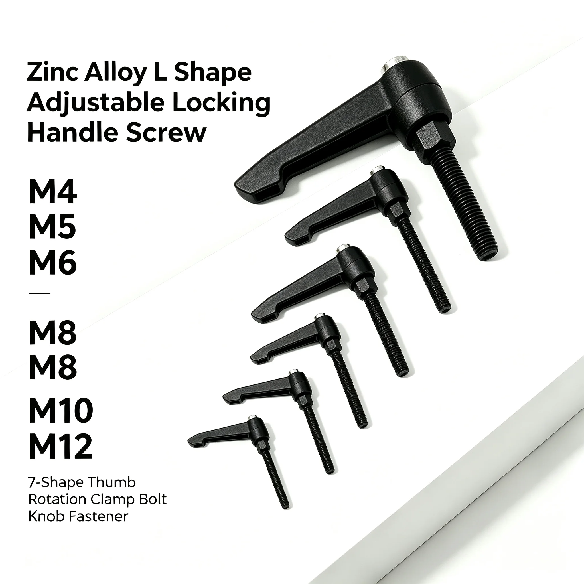 M4 M5 M6 M8 M10 M12 Zinc Alloy L Shape Adjustable Locking Handle Screw 7‑Shape Thumb Rotation Clamp Bolt Knob Fastener