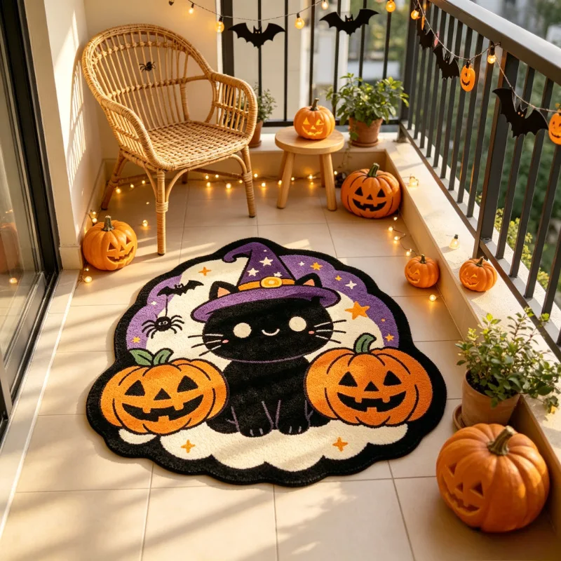 Halloween Carpet Halloween Alien Ghost Bat Black Cat Door Mat Non Slip Entry Rug Pumpkin Witch Home Decor Floor Mat