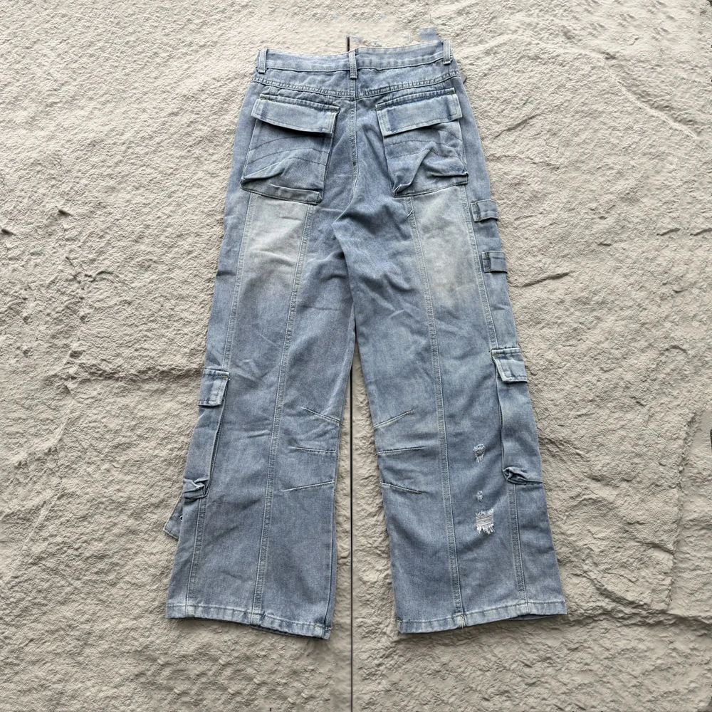 KUCLUT Fashion Niche Brand أفضل جودة بنطلون مستقيم فضفاض بسحاب ملابس الشارع الشهير جينز البضائع العتيق للرجال والنساء #2