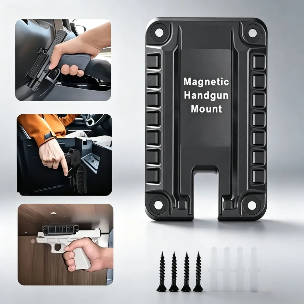 Support magnétique tactique pour arme à feu, série Buckler, revêtement en caoutchouc, support dissimulé pour voiture, bureau, mur, pour pistolet