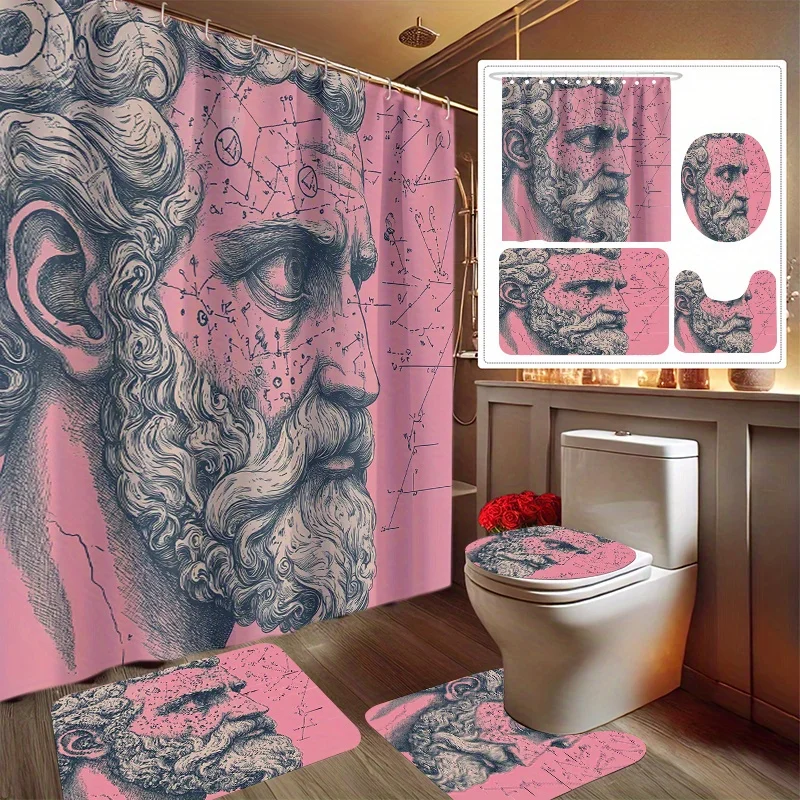 4pcs Anatomy And Art Fusion Figure Printed Yudi Set Decorative Bathroom Set Includes Shower Curtain, Non-Slip Floor Mat, Toile