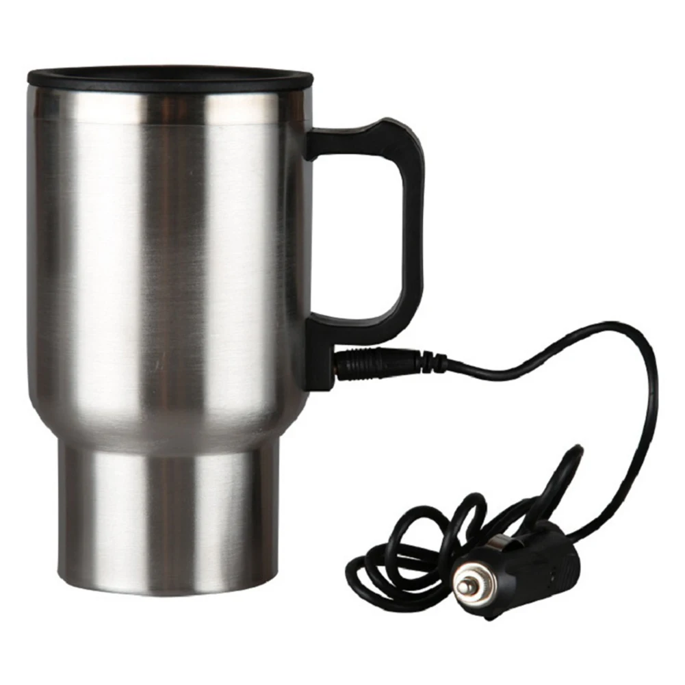 

450ml Travel Electric Kettle by Cigarette Lighter Plug Stainless Steel Heated Thermos Mug 12V for Heating Water Coffee Milk Tea