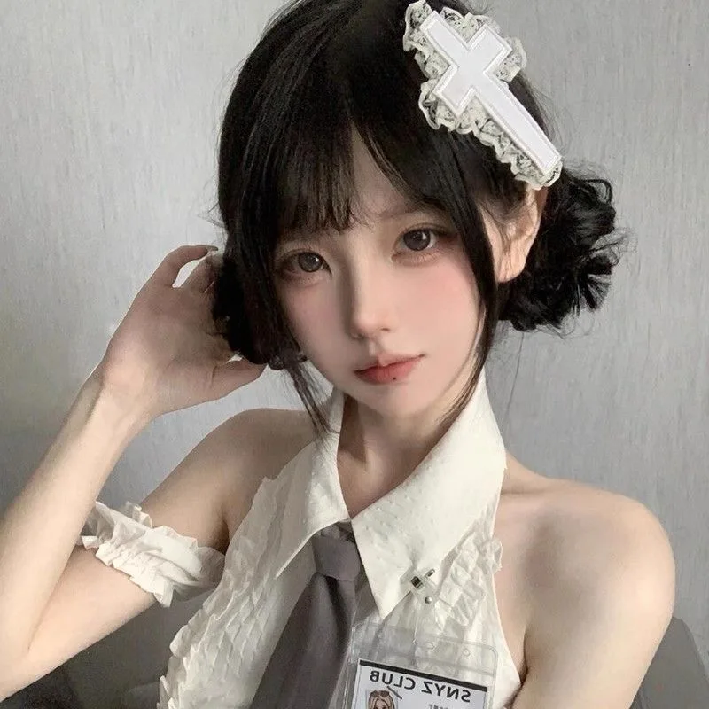 여성을위한 독특한 1PC 빈티지 레이스 크로스 헤어 클립 소녀 크리 에이 티브 쿨 로리타 매운 소녀 Y2k 액세서리 여성 핀