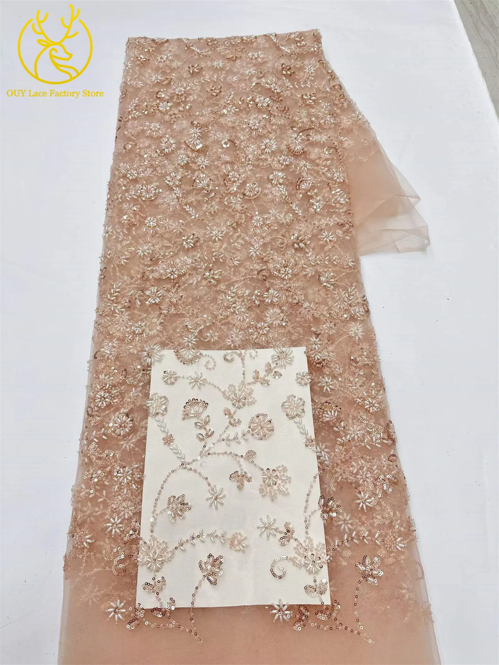 Königsblauer luxuriöser handgefertigter Perlen-Spitzenstoff, 5 Yards, hochwertiger französischer Tüll-Pailletten-Spitzenstoff für Party- und Hochzeitskleider – Detail 21