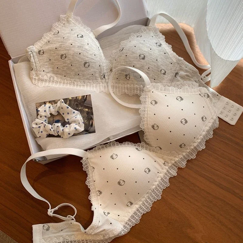 Sanrio Hello Kitty женское французское нижнее белье треугольная чашка с кружевным краем мультфильм аниме с принтом сборный бюстгальтер тонкий Kawaii удобный Sanrio Hello Kitty женское французское нижнее белье треугольная чашка с кружевным краем мультфильм аниме с принтом сборный бюстгальтер тонкий Kawaii удобный