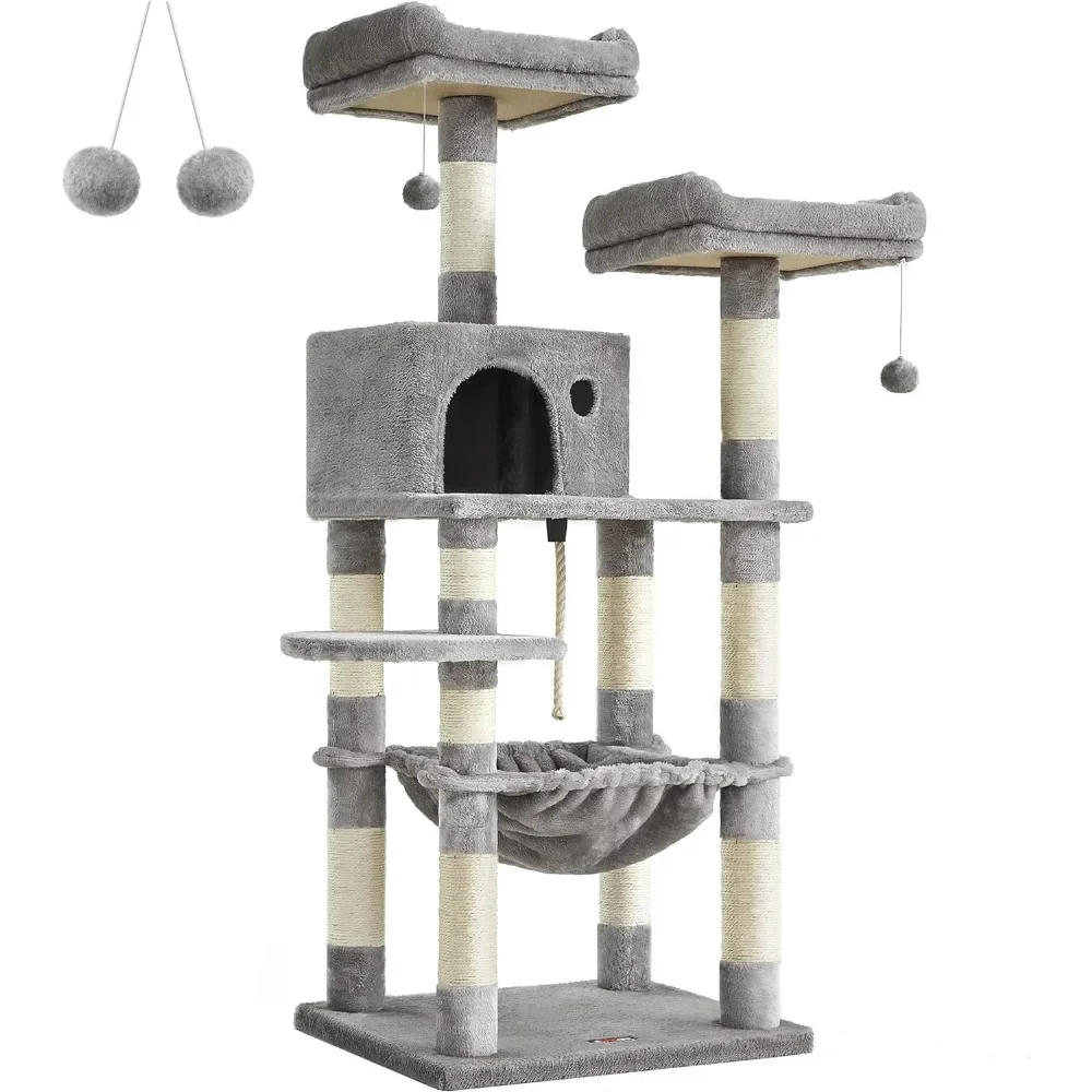 

Cat Tree, Cat Tower for Indoor Cats, 56.3-Inch Cat Condo with Scratching Posts, Hammock, Plush Perch