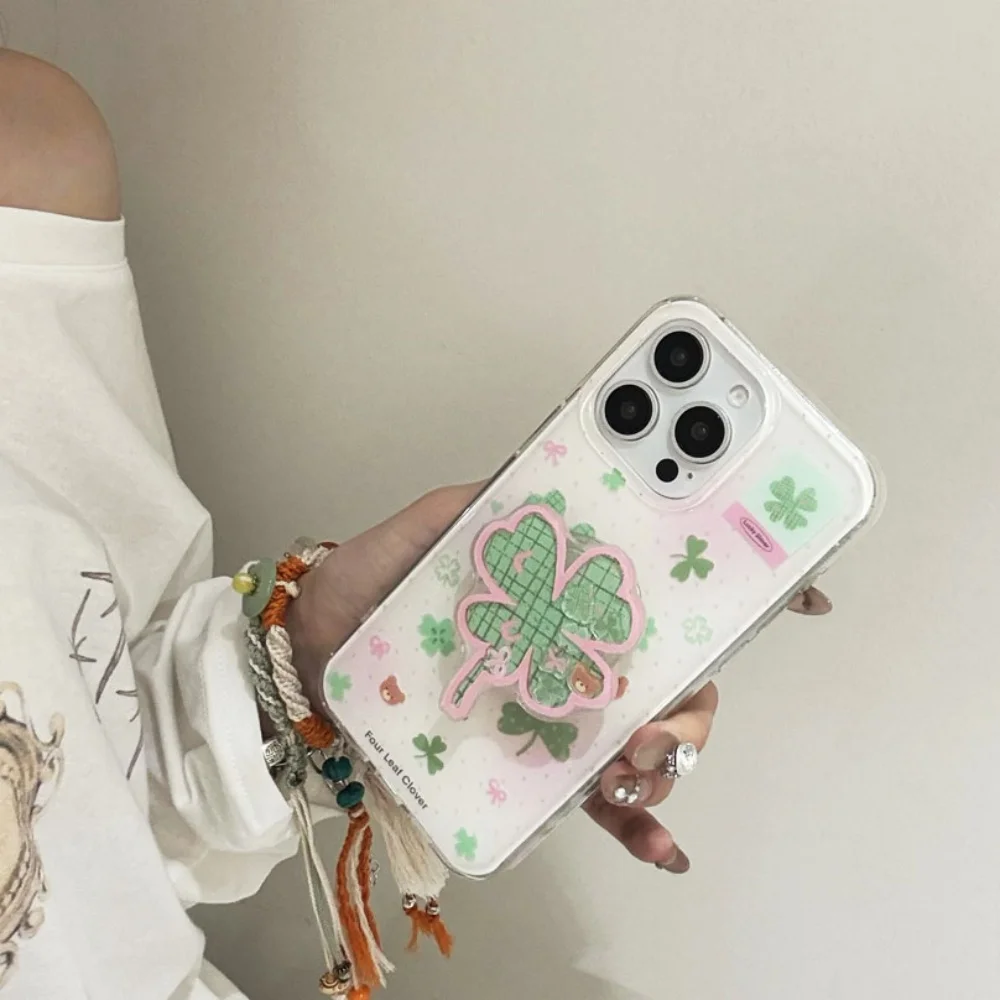 Korea Cartoon Cute Clover Griptok Bracket For iPhone 15 Samsung Universal Phone Accessories Phone Holder Grip Tok Stand