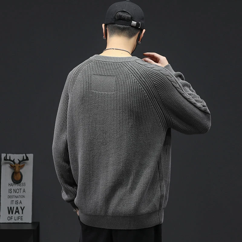 

Свободный повседневный мужской вязаный свитер большого размера с круглым вырезом, модный, осенне-зимний, уличный стиль, смесь полиэстера