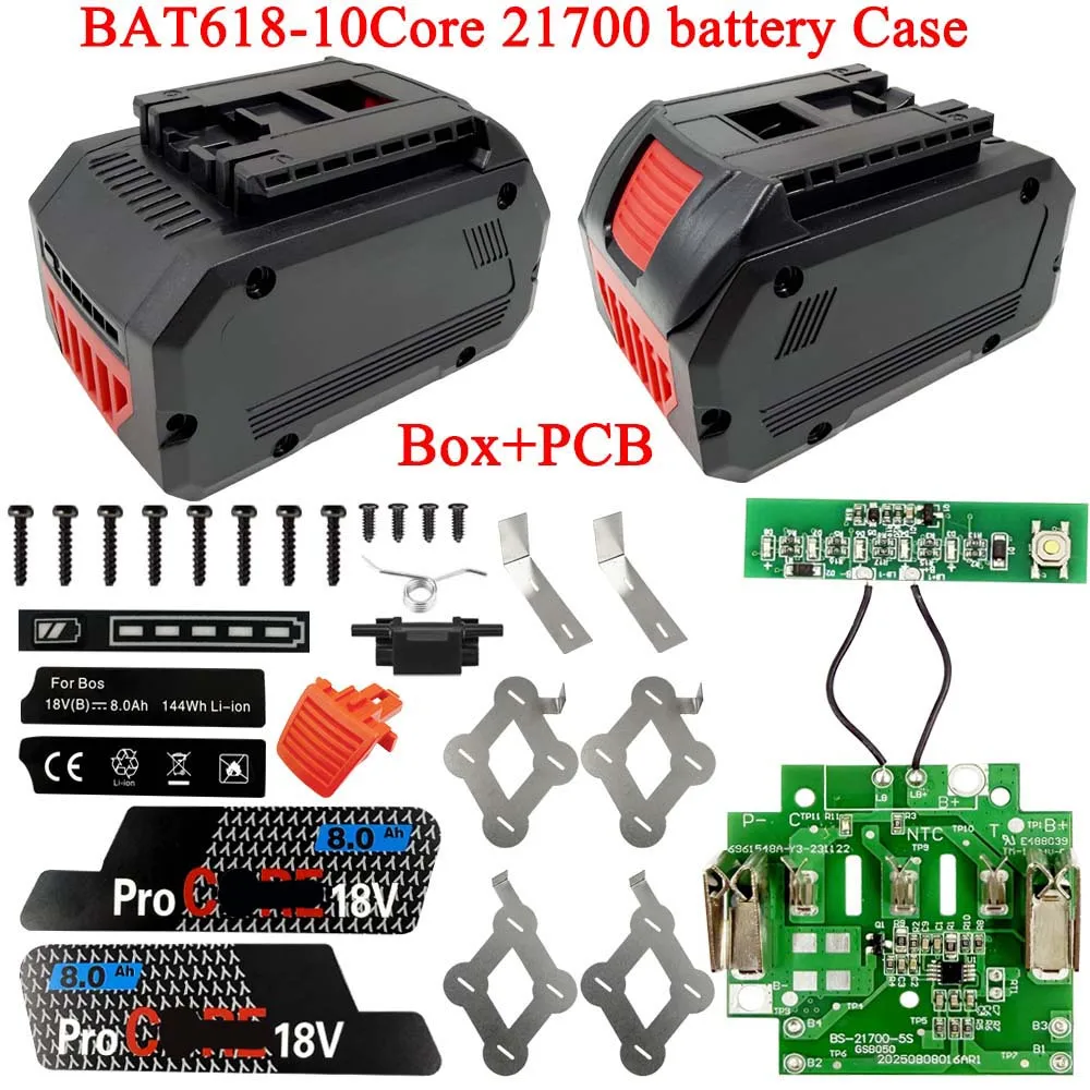 10*21700 Power Tool Parts for Bosch 18V BAT618 Lithium Battery Charging Protection Circuit Board Case Box PCB Shell Housings