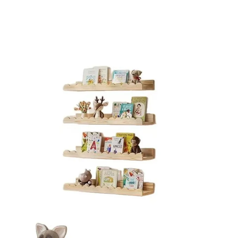 Wooden Wave Wall Shelf Kids Room Book Toy Storage Organizer