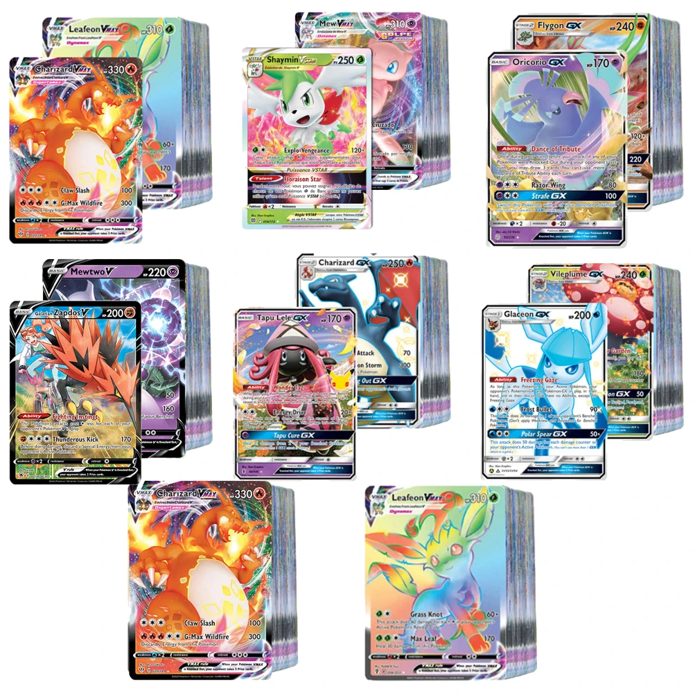 Pokemon TCG GX & VMAX Cards 100/200PCS English Version Rare Holographic Full Art Trading Cards for Fans Collection Birthday Gift view 2