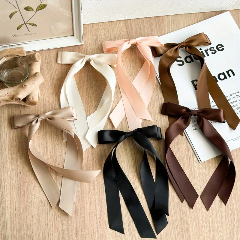 New double-layer satin ribbon bow duck bill clip women's OL fashion hairpin image 2