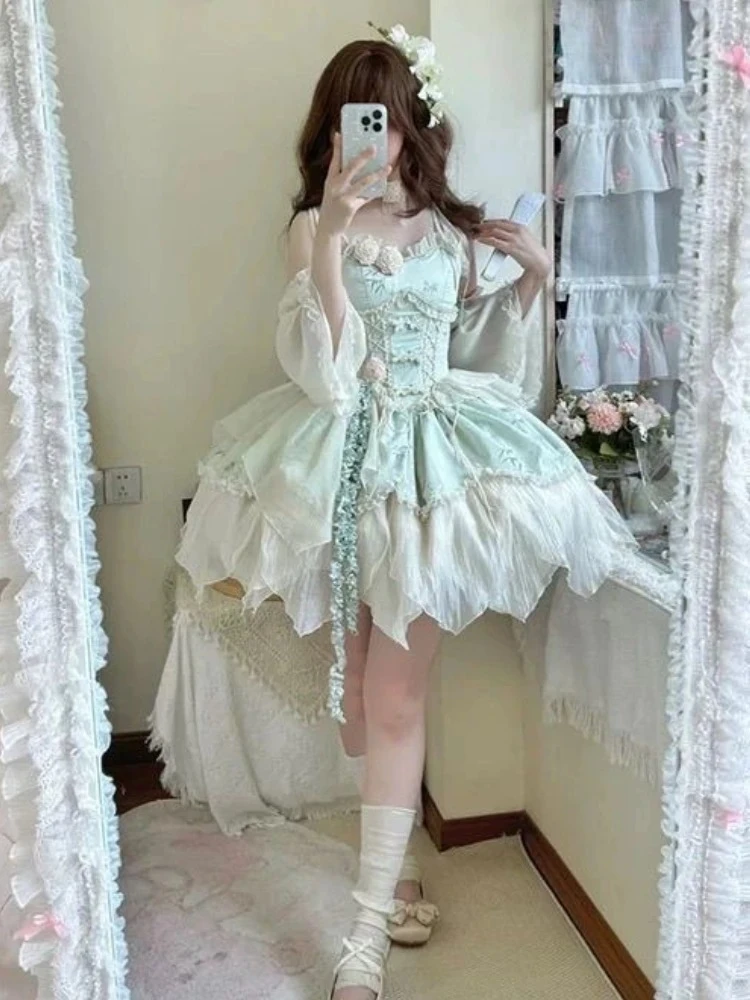 Robe Lolita douce et élégante pour femmes, imprimé de fruits Kawaii, robes de princesse à manches courtes, avec nœud mignon, col Peter Pan, robe de Pary pour filles chaudes
