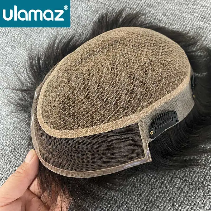 Precut Wig Silk Base Toupee Men's Wigs Lace Front Male Hair Prosthesis Natural Black Wigs Human Hair Man Hair System With Clips