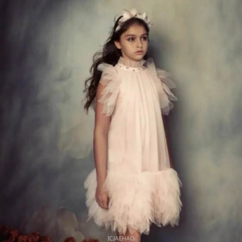 Party Dress Summer New Children Girls Halter Neck Tulle Cake Tutu Skirt Kids Pageant Show Outfit Daily Princess Gown Costume