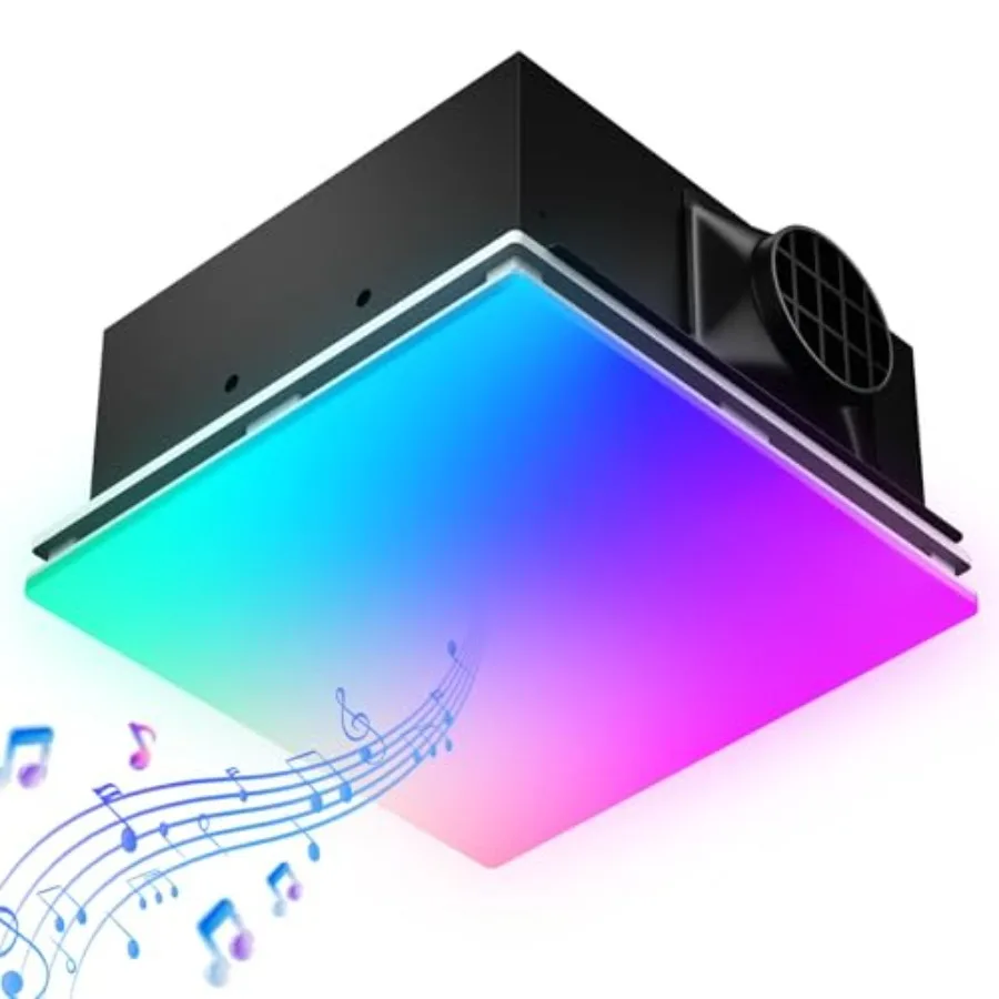 

Smart bathroom exhaust fan with light, Bluetooth speaker humidity sensor: 230 CFM, 1.5 sone, RGB/3CCT light, nightlight, music